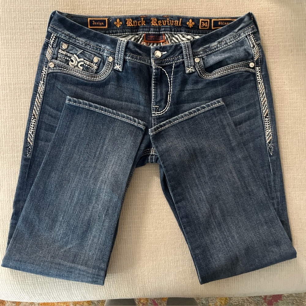 Rock Revival Jeniya rhinestones Denim Ankle Skinny Jeans Women’s Size 34 Y2K